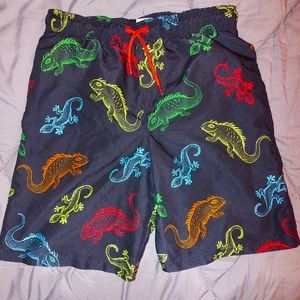 Boys amphibian print swim trunks. Black size large (10-12)